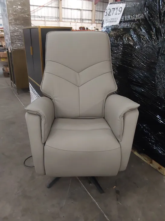 DESIGNER LEATHER UPHOLSTERED ELECTRIC RECLINER SWIVEL CHAIR 