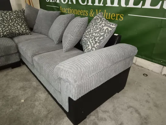 TWO-TONE GREY JUMBO CORD AND BLACK FAUX LEATHER CORNER SOFA