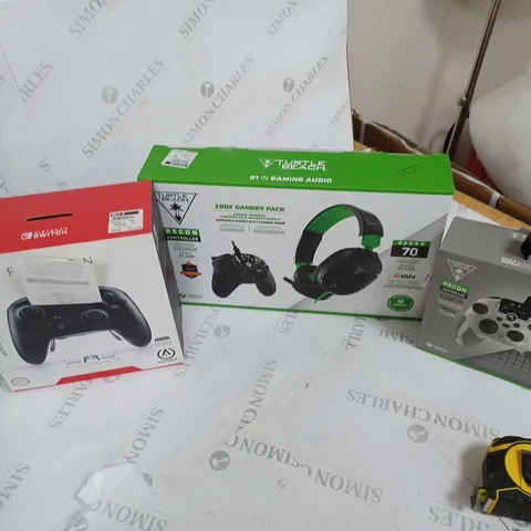 BOX OF ASSORTED HEADSETS AND CONSOLE CONTROLLERS 