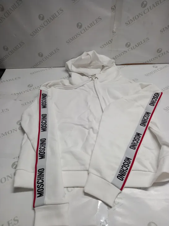 MOSCHINO WHITE HOODIE WITH TAPER ARMS - SIZE 12 