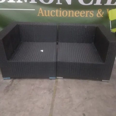 RATTAN EFFECT 2 SEATER GARDEN SOFA BLACK