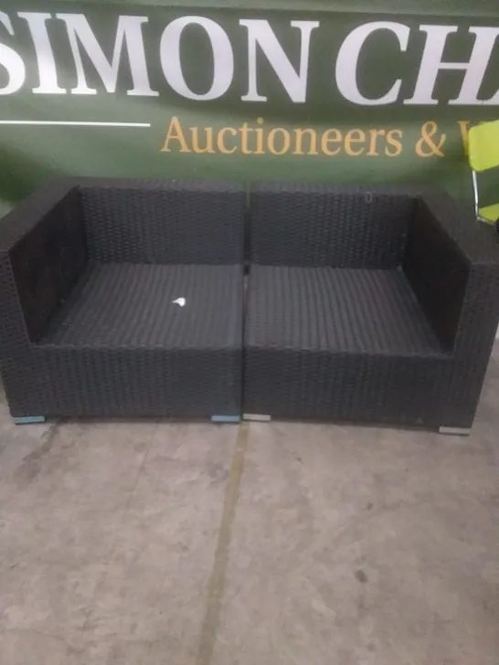 RATTAN EFFECT 2 SEATER GARDEN SOFA BLACK