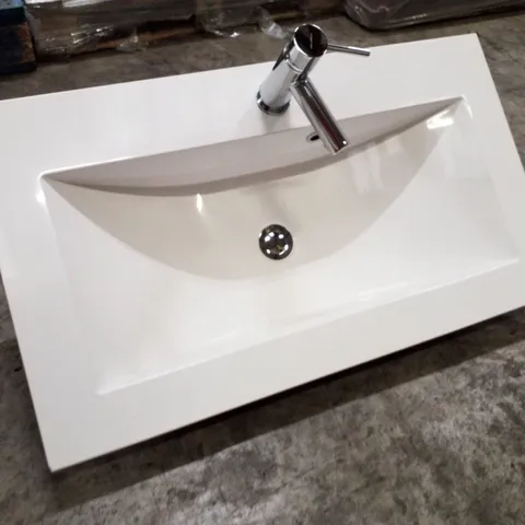 BRAND NEW WHITE RESIN RECTANGULAR BASIN WITH TAP 80×45CM