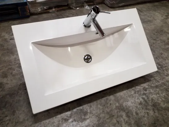 BRAND NEW WHITE RESIN RECTANGULAR BASIN WITH TAP 80×45CM