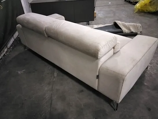 BRAND NEW ITALIAN MADE MARINELLI AZIMUT THREE SEATER BEIGE VELVET SOFA WITH ADJUSTABLE HEADRESTS  RRP £2665