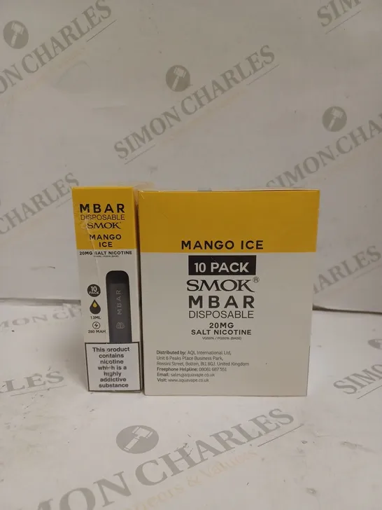 BOXED 1 PACK OF 10 SMOK M BAR DISPOSABLE VAPES - MANGO ICE. 