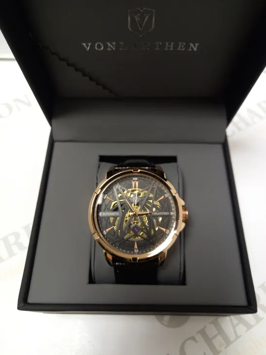 VONLANTHEN PART SKELETON CHRONOGRAPH BLACK LEATHER STRAP WRISTWATCH