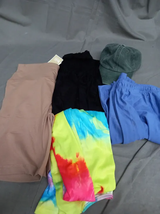 BOX OF APPROXIMATELY 25 ASSORTED CLOTHING ITEMS TO INCLUDE - HAT , TROUSERS , SHORTS ETC