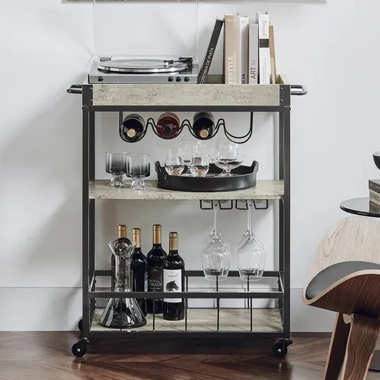 BOXED LOLETA METAL BAR CAR WITH WINE RACK 