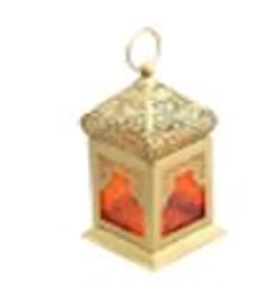 DOORBUSTER - HANDMADE MOROCCAN STYLE LED LANTERN WITH GOLDEN FINISH (3XAAA BATTERY REQUIRED) - ORANGE