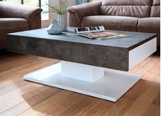 BOXED KATHRYN WOODEN STORAGE COFFEE TABLE IN CONCRETE AND MATT WHITE