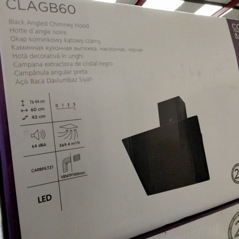 BOXED CLAGB60 BLACK ANGLED CHIMNEY HOOD 