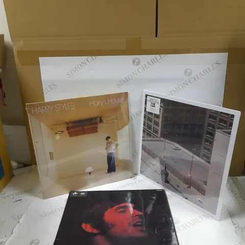 BOX OF APPROXIMATELY 10 VINYLS TO INCLUDE HARRYS HOUSE BY HARRY STYLES. ARCTIC MONKEYS THE CAR, SOUND VENTURE GEORGIE FAME & THE HARRY SOUTH BAND, ETC