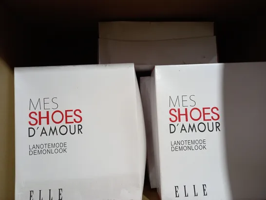 APPROXIMATELY 7 BOXED PAIRS OF ELLE SASHAY HEELED PLATFORM OPEN TOE SHOES IN VARIOUS SIZES 