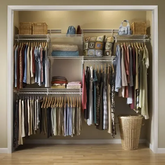 BOXED CLOSETMAID SHELFTRAK CLOTHES STORAGE SYSTEM