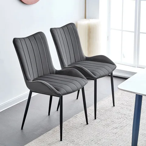 BOXED SET OF TWO MYRA MID CENTURY GREY VELVET MODERN DINING CHAIRS 