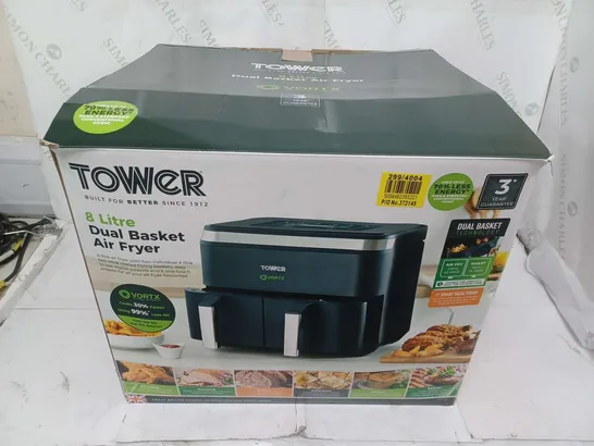 BOXED TOWER 8 LITRE DUAL BASKET AIR FRYER IN BLACK