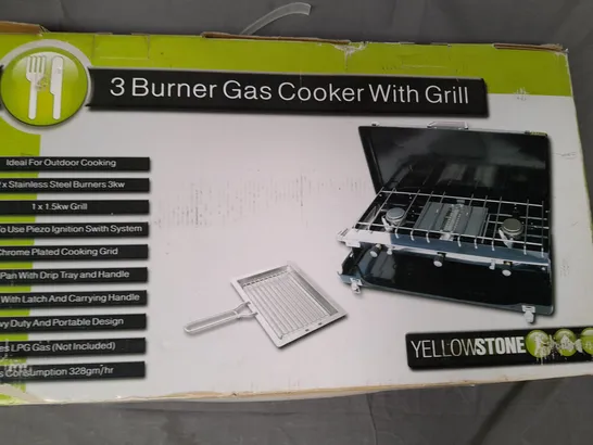 BOX OF 4 ASSORTED HOUSEHOLD ITEMS TO INCLUDE 3-BURNER GAS COOKER WITH GRILL, METAL FRAME PLANTER BASKET, ETC