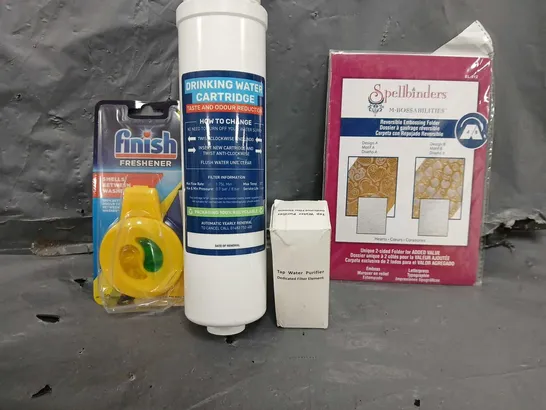 BOX OF APPROXIMATELY 15 ASSORTED ITEMS TO INCLUDE - DRINKING WATER CARTRIDGE , FINISH FRESHENER ETC