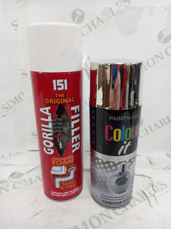 BOX OF APPROXIMATELY 20 ASSORTED ITEMS TO INCLUDE GORILLA FILLER & CHROME EFFECT SPRAY PAINT 