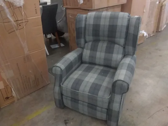 DESIGNER GREY CHECK FABRIC PUSHBACK RECLINING ARMCHAIR