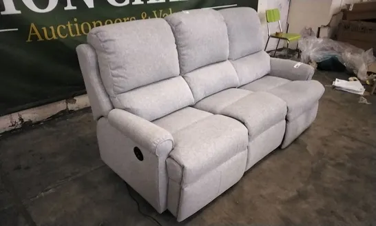 QUALITY BRITISH DESIGNED & MANUFACTURED G PLAN NEWMARKET 3 SEATER POWER RECLINER PIERO SILVER FABRIC SOFA