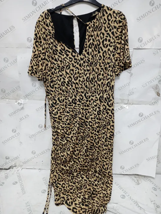 BIBA LEOPARD PRINT SHORT SLEEVE MAXI DRESS - SIZE 14