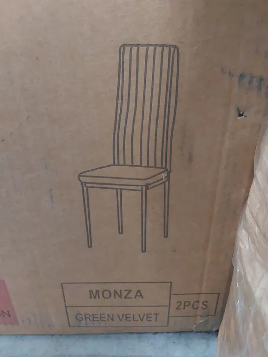 BOXED SET OF 2 MONZA GREEN VELVET DINING CHAIRS (1 BOX)