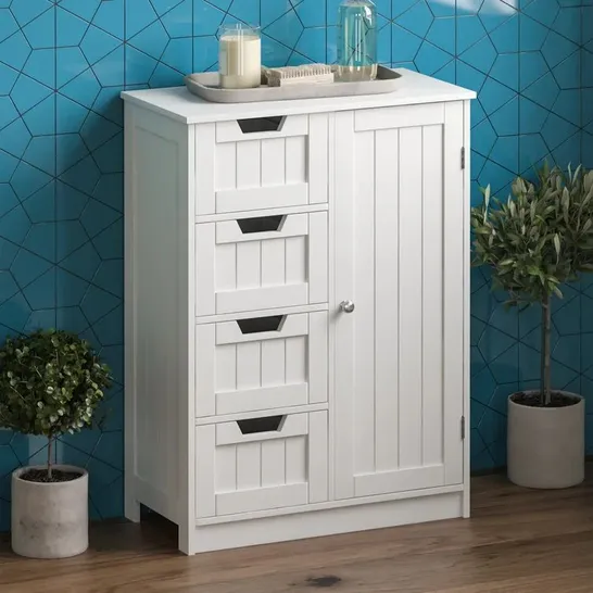 MILANO FREESTANDING 4 DRAWER, 1 DOOR BATHROOM CABINET - WHITE (1 BOX)