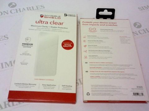 A BRAND NEW BOX OF APPROXIMATELY 83 INVISIBLE SHIELD ULTRA CLEAR SCREEN PROTECTORS FOR SAMSUNG GALAXY S10+ 