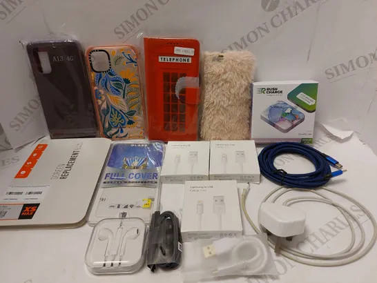 BOX OF APPROX 25 ASSORTED MOBILE PHONE ACCESSORIES TO INCLUDE CASES, USB CABLES, EARPHONES, ETC