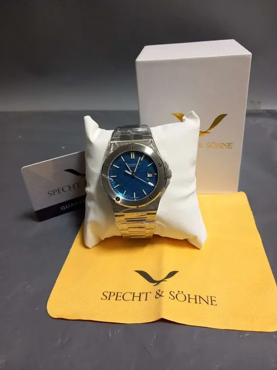 BOXED SPECHT AND SOHNE AUTOMATIC STAINLESS STEEL WRIST WATCH