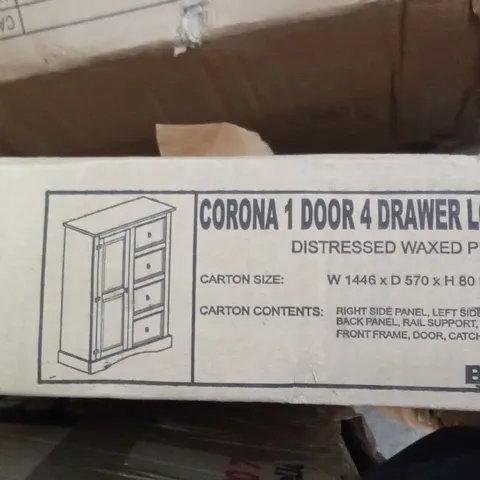 BOXED CORONA 1 DOOR 4 DRAWER LOW WARDROBE , BOX 1/2 NO BOX 2 