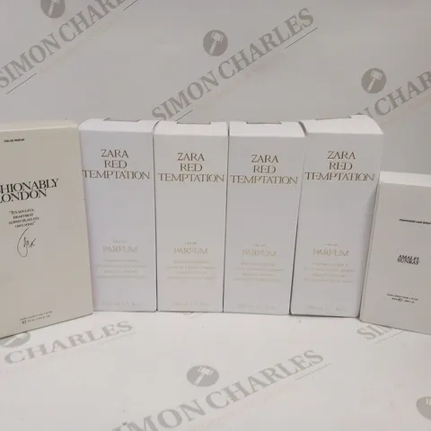 APPROXIMATELY 6 ASSORTED ZARA FRAGRANCES TO INCLUDE; RED TEMPTATION, FASHIONABLY LONDON AND AMALFI SUNRAY