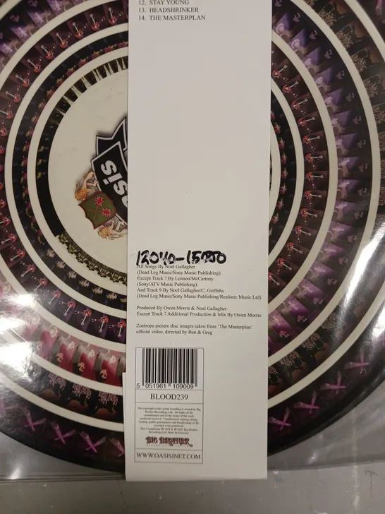 OASIS THE MASTERPLAN LIMITED EDITION 25TH ANNIVERSARY ZOETROPE PICTURE DISC VINYL 