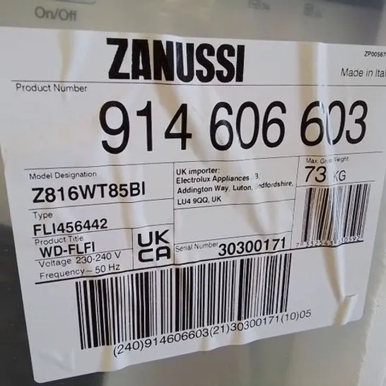 ZANUSSI INTEGRATED 8KG / 4KG WASHER DRYER WITH 1600 RPM - WHITE - E RATED Model Z816WT85BI RRP £775