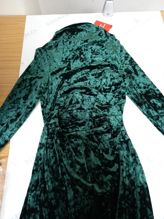 SUPERDRY VELVET LONG SLEEVE MINI DRESS IN DEEPEST GREEN UK SIZE SMALL