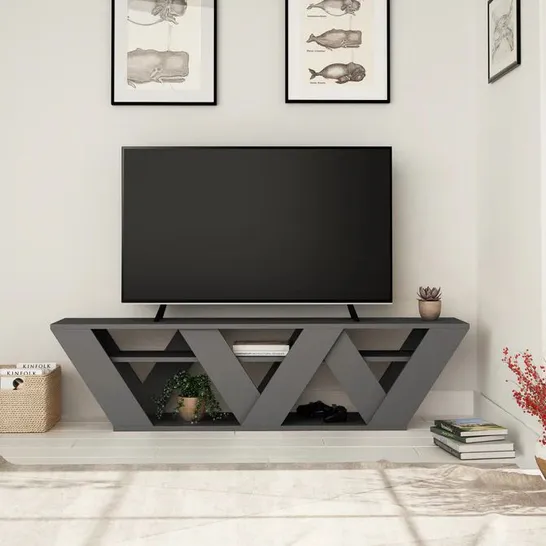 BOXED RALLA MODERN TV STAND MULTIMEDIA CENTRE WITH SHELVES 158CM IN ANTHRACITE 