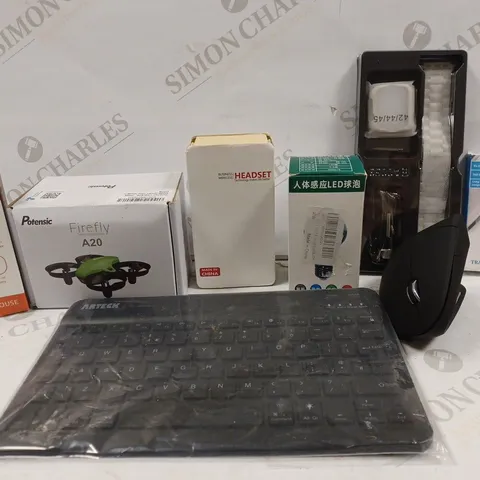 BOX OF APPROX 8 ASSORTED ITEMS TO INCLUDE WIRELESS MOUSE, BUSINESS WIRELESS HEADSET, C28 WIRELESS TRANSMITTER/RECEIVER 