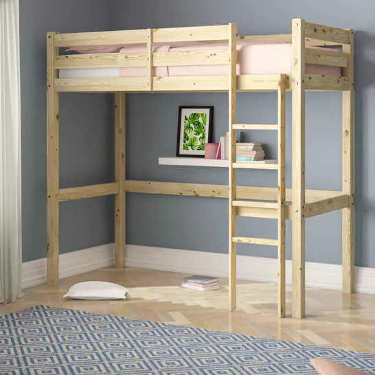 BOXED SOILD WOOD HIGH SLEEPER LOFT BED (2 BOXES)