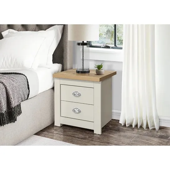 BOXED NAPANOCH 2 DRAWER BEDSIDE TABLE - CREAM & OAK EFFECT (1 BOX)