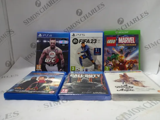 BOX OF APPROX 20 ASSORTED DVDS & VIDEO GAMES TO INCLUDE - PS5 FIFA23 - XBOX ONE LEGO MARVEL SUPER HEROS - PS4 CALL OF FUTY BLACK OPPS III ECT 