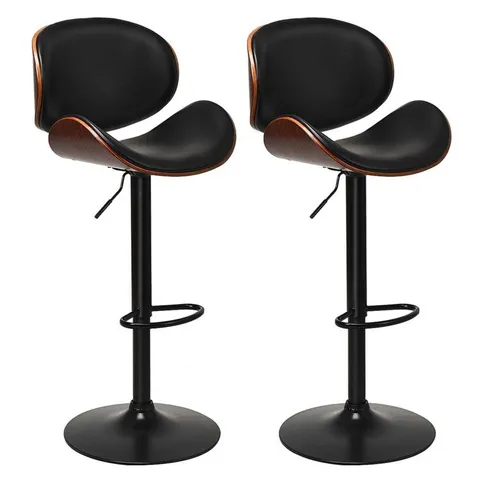 BOXED COSTWAY SET OF 2 ADJUSTABLE SWIVEL PU LEATHER BAR STOOLS WITH CURVED FOOTREST