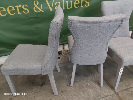 SET OF FOUR UPHOLSTERED BUTTONED BACK DINING CHAIRS ON GREY LEGS 