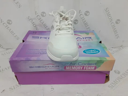 BOXED PAIR OF SKECHERS AIR COURT TRAINERS IN WHITE SIZE 6