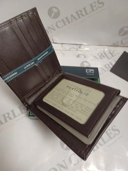 BOXED PERRY ELLIS PORTFOLIO BROWN LEATHER WALLET