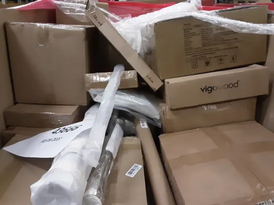 PALLET OF ASSORTED PRODUCTS INCLUDING ACEKOOL AIR FRYER, AMISGLASS, KUYAL CHAIR MAT, STORMIC TOILET SEAT, TIMELIKE WALL CLOCK BOSTON, TAIYUHOMES DAY AND NIGHT ROLLER BLIND