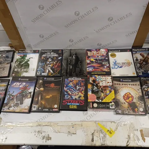 LOT OF APPROXIMATELY 25 OLD CONSOLE GAMES TO INCLUDE PS2 FINAL FANTASY X, GAMECUBE RED FACTION 2, AND SEGA GENESIS STREETS OF RAGE ETC.