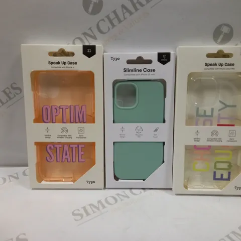 BOX OF APPROXIMATELY 54 TYPO PHONES CASES ('SLIMLINE CASE' & 'SPEAK UP CASE') FOR IPHONE 11, 12 MINI, 12/12PRO IN VARYING COLOURS