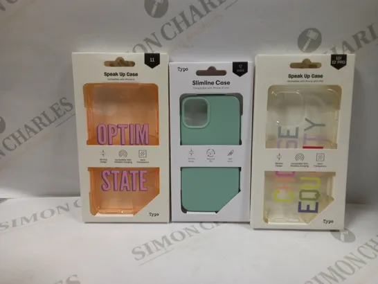 BOX OF APPROXIMATELY 54 TYPO PHONES CASES ('SLIMLINE CASE' & 'SPEAK UP CASE') FOR IPHONE 11, 12 MINI, 12/12PRO IN VARYING COLOURS